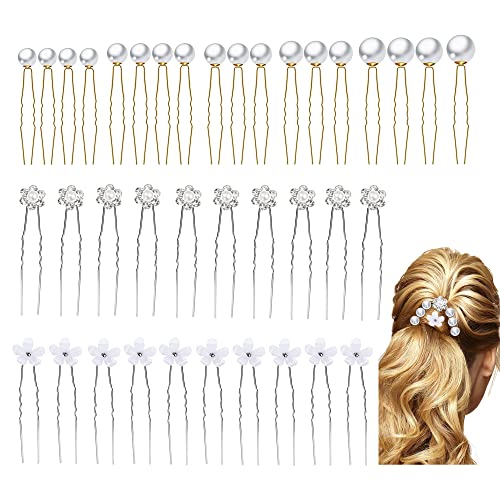 38 Stück Hochzeit Haarnadeln, Brautschmuck Haarnadeln, Perlen und Blumen Haarnadel, U-förmig Haarnadel Strass, Haarspangen Frauen Mädchen, Haarschmuck für Brautfrisur und Brautjungfernfrisur von CiciIng