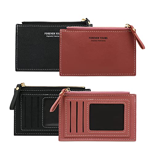 CiciIng 2 Stück Geldbeutel Damen, Geldbörse Damen, Multi-Slot PU Leder Portemonnaie Kleine Brieftasche Geldbörse für Damen und Herren (Schwarz und Wassermelonen Rot) von CiciIng