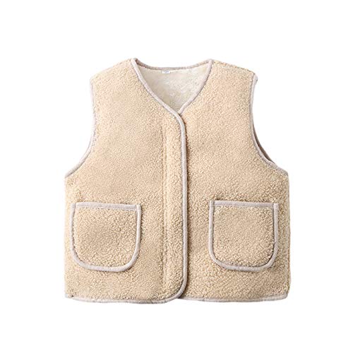 Cicilin Baby Jungen Mädchen Daunenweste Kleinkind Kinder Gepolsterte Weste Leichte Bodywarmer Ärmellos Puffer Jacke Kapuze Steppmantel Oberbekleidung Gr. 90 cm, Beige (Fleece). von Cicilin