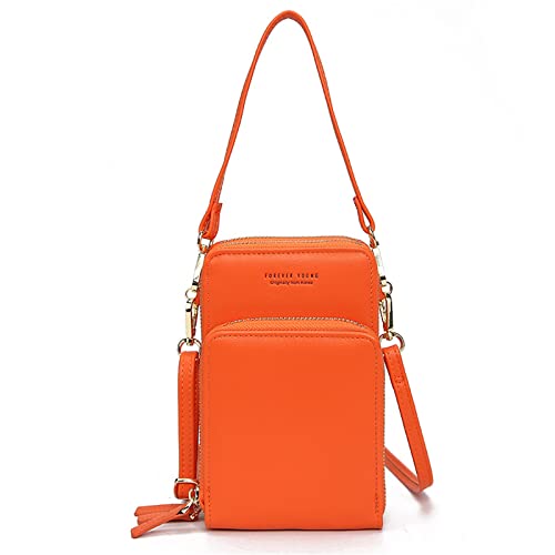 Cicilin Damen Crossbody Handytasche Leder Damen Crossbody Handtaschen Mini Leder Geldbörse Kleine Handy Handtasche mit verstellbarem Riemen, Orange, 18cm * 8cm * 11cm von Cicilin