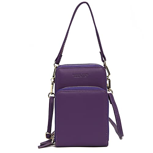 Cicilin Damen Crossbody Handytasche Leder Damen Crossbody Handtaschen Mini Leder Geldbörse Kleine Handytasche mit verstellbarem Riemen, violett, 18cm * 8cm * 11cm von Cicilin