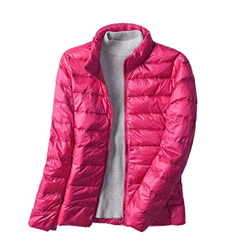 Cicilin Damen Daunenjacke Leichte Entendaunen Steppjacke Stehkragen Gepolstert Puffer Jacke Packable Wintermantel Gr. XXL, rote rose von Cicilin