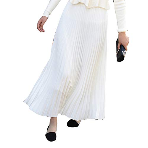 Cicilin Damen Faltenrock Sommer Rock Lange Plissee Lässige Unifarben Freizeit Weiß One Size von Cicilin