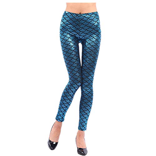 Cicilin Damen Leggings Sexy Mermaid Meerjungfrau Glanz Legging Fisch Schuppen Scale Glänzend Strumpfhose Hose von Cicilin