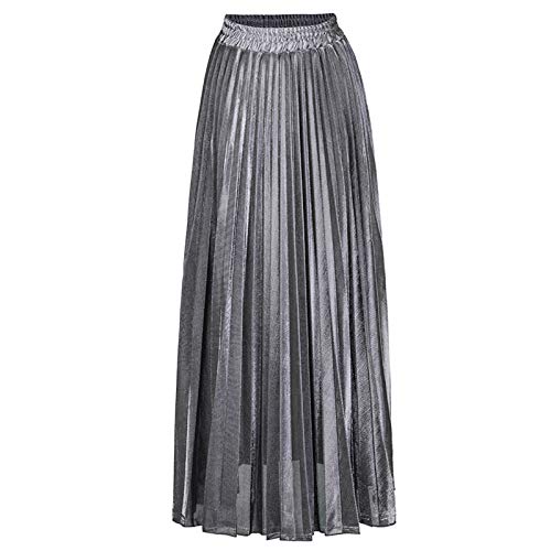 Cicilin Damen Sommer Plissee Röcke Maxirock Boho Stil Lange A-Linie Strandrock Urlaub Silber S (Taille 64-92 cm) von Cicilin