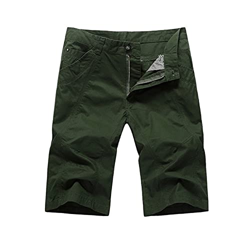 Cicilin Herren Baumwoll-Bermuda Arbeits-Shorts mit Reißverschluss im Hosenschlitz, knielang, halbe Hose, grün, 44W Regular von Cicilin