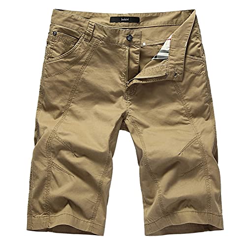 Cicilin Herren Baumwoll-Bermuda Arbeits-Shorts mit Reißverschluss im Hosenschlitz, knielang, halbe Hose, khaki, 44W Regular von Cicilin