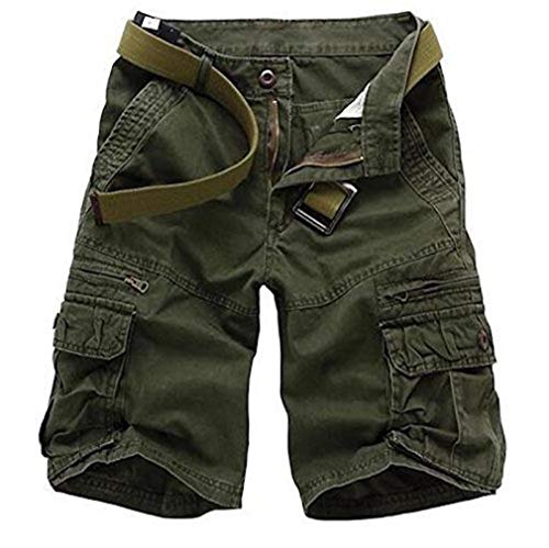 Cicilin Herren Cargo Shorts Baumwolle Casual Arbeit Combat Shorts Solide Armee Halbhose Arbeitskleidung mit Multi Taschen (kein Gürtel) Gr. 36W, grün von Cicilin