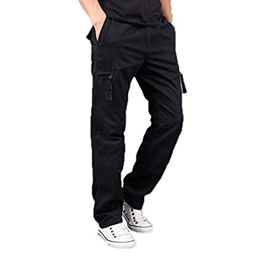 Cicilin Herren Retro Cargo Hose Baumwolle Casual Hosen Elastische Taille Militär Armee Combat Arbeitshose Gr. 58, Schwarz von Cicilin