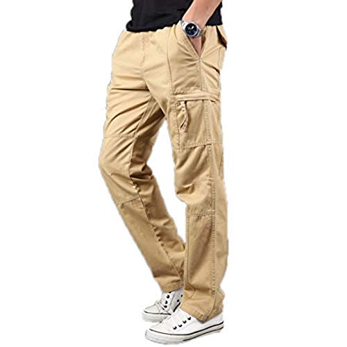 Cicilin Herren Retro Cargo Hose Baumwolle Casual Hosen Elastische Taille Militär Armee Combat Arbeitshose Gr. 58, khaki von Cicilin