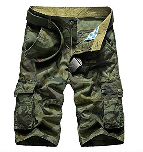 Cicilin Herren Shorts Basic Cargoshorts Bermuda Kurz Hose Vintage Sommer Multi Taschen Short Freizeithose Baumwolle (ohne Gürtel) Grün Camouflage Taille 106 cm(Asie 42) von Cicilin