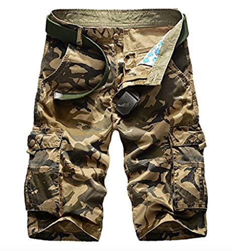 Cicilin Herren Shorts Basic Cargoshorts Bermuda Kurz Hose Vintage Sommer Multi Taschen Short Freizeithose Baumwolle (ohne Gürtel) Khaki Camouflage Taille 102 cm(Asie 40) von Cicilin