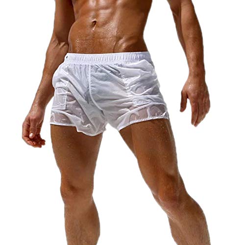 Cicilin Herren Shorts Transparent Sommershorts Dünn Leicht Strand Sexy Beachshorts Bademode Weiß L-Taille 94-102cm von Cicilin