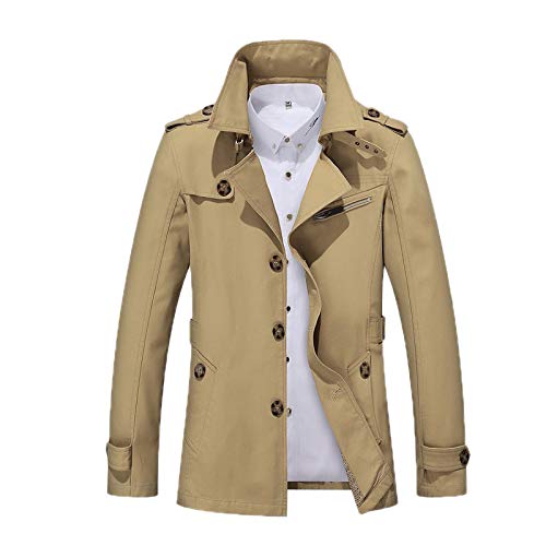 Cicilin Herren Trenchcoat Kurz Einreiher Leichte Mittellange Schlanke Windbreaker Baumwolle Jacken, khaki, XL von Cicilin