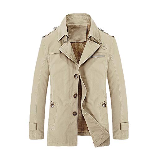 Cicilin Herren Trenchcoat Kurz Einreihig Leicht Mittellang Schlank Windbreaker Baumwolle Jacken Gr. L, Beige (mit Fleecefutter). von Cicilin