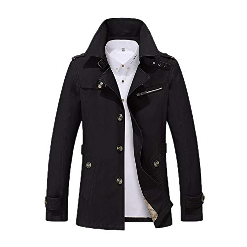 Cicilin Herren Trenchcoat Kurz Einreihig Leicht Mittellang Schlank Windbreaker Baumwolle Jacken Gr. L, Schwarz von Cicilin