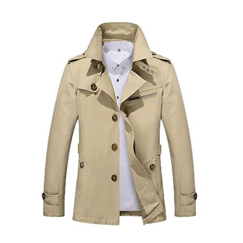 Cicilin Trenchcoat für Herren, kurz, einreihig, leicht, mittellang, schmal, Windbreaker, Baumwolljacken, beige, L von Cicilin