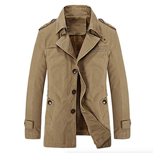 Cicilin Herren Trenchcoat Kurz Einreihig Leicht Mittellang Schlank Windbreaker Baumwolle Jacken Gr. Small, Khaki (mit Fleecefutter). von Cicilin