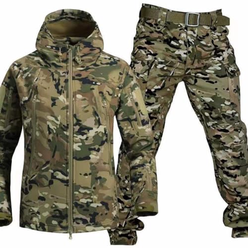 Cicilin Jagdkleidung für Herren mit Fleecefutter, wasserabweisend, Softshell-Jagdjacke mit Kapuze, camouflage, XXXXL von Cicilin