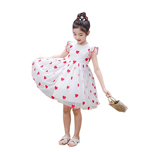 Cicilin Kinder Mädchen Sommer Kleid Ärmellos Tutu Tüll Prinzessin Kleider Weiß 128-134 von Cicilin