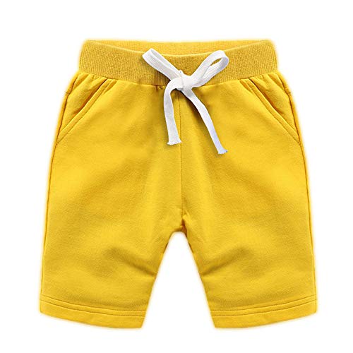 Cicilin Kleine Kinder Sommer Shorts Freizeit 100% Baumwolle Lässige Outdoors Gummizug Gelb 128-134 von Cicilin