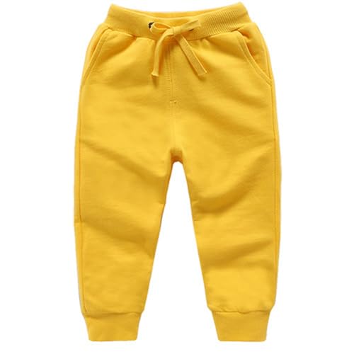 Cicilin Unisex Kinder Hose Sporthose Lange 100% Baumwolle Weich Einfarbig Freizeit Gelb 104-110 von Cicilin