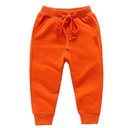 Cicilin Unisex Kinder Hose Sporthose Lange 100% Baumwolle Weich Einfarbig Freizeit Orange 134-140 von Cicilin