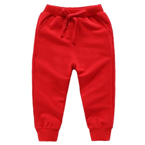 Cicilin Unisex Kinder Hose Sporthose Lange 100% Baumwolle Weich Einfarbig Freizeit Rot 104-110 von Cicilin