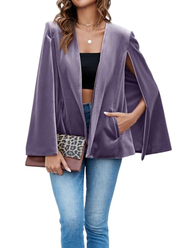 Cicy Bell Damen-Blazer aus Samt, lässig, geteilt, langärmelig, vorne offen, Violett, XL von Cicy Bell