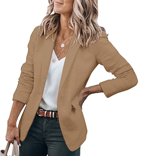 Cicy Bell Damen Casual Blazer Offene Front Langarm Arbeit Büro Jacken Blazer Dunkles Khaki XXL von Cicy Bell