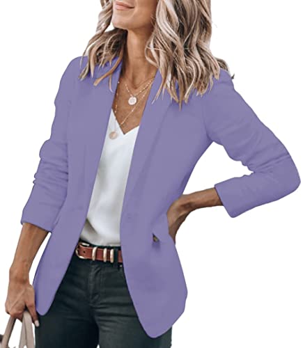 Cicy Bell Damen Casual Blazer Offene Front Langarm Elegant Arbeit Büro Jacken Blazer Blue Purple XL von Cicy Bell