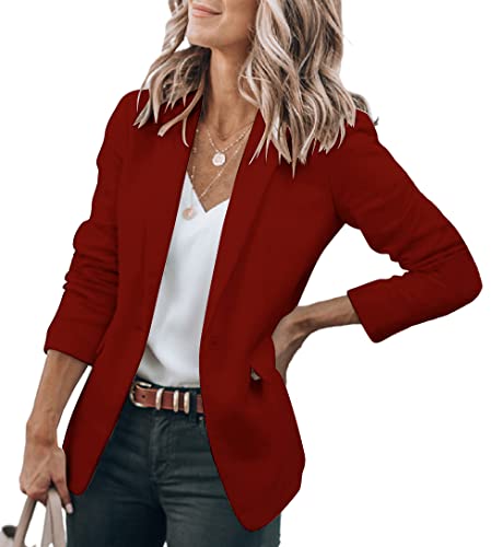 Cicy Bell Damen Casual Blazer Offene Front Langarm Elegant Arbeit Büro Jacken Blazer Burgund XL von Cicy Bell