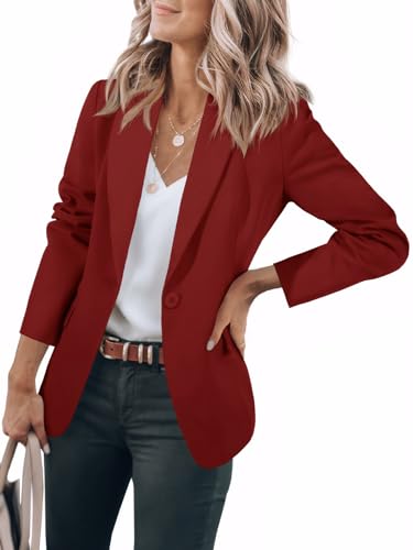 Cicy Bell Damen Casual Blazer Offene Front Langarm Elegant Arbeit Büro Jacken Blazer Burgund XL von Cicy Bell