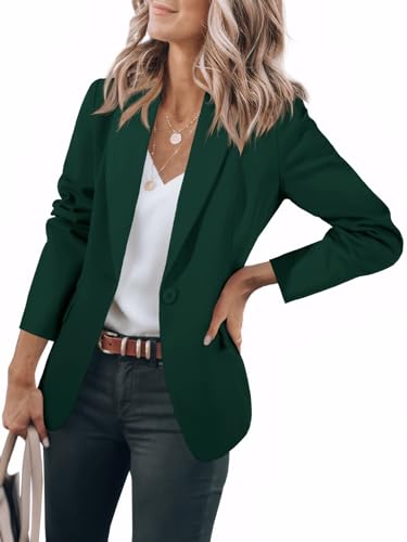 Cicy Bell Damen Casual Blazer Offene Front Langarm Elegant Arbeit Büro Jacken Blazer Dunkelgrün XL von Cicy Bell