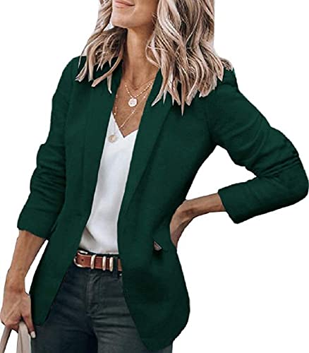 Cicy Bell Damen Casual Blazer Offene Front Langarm Elegant Arbeit Büro Jacken Blazer Dunkelgrün XXL von Cicy Bell