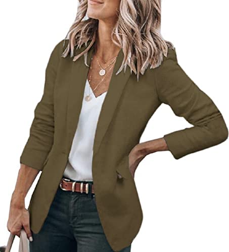 Cicy Bell Damen Casual Blazer Offene Front Langarm Elegant Arbeit Büro Jacken Blazer Military Green XL von Cicy Bell