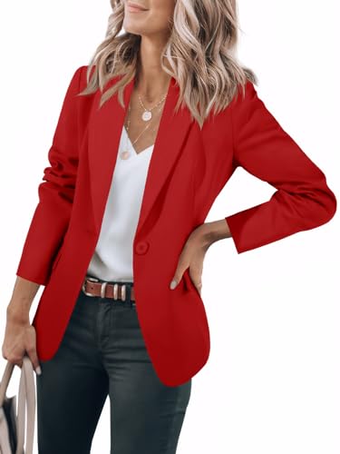 Cicy Bell Damen Casual Blazer Offene Front Langarm Elegant Arbeit Büro Jacken Blazer Red XXL von Cicy Bell