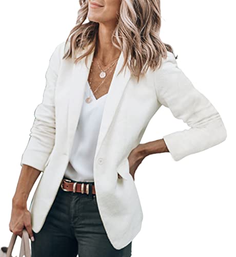 Cicy Bell Damen Casual Blazer Offene Front Langarm Elegant Arbeit Büro Jacken Blazer Weiss M von Cicy Bell