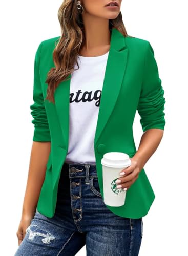 Cicy Bell Damen Casual Langarm Blazer Revers Büro Arbeit Blazer Jacke Grün S von Cicy Bell