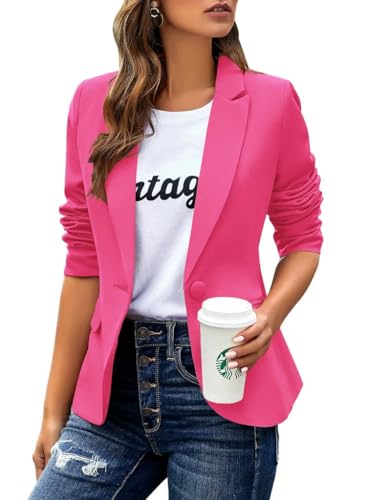 Cicy Bell Damen Casual Langarm Blazer Revers Büro Arbeit Blazer Jacke Helles Rosa M von Cicy Bell