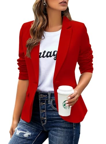 Cicy Bell Damen Casual Langarm Blazer Revers Büro Arbeit Blazer Jacke Rot M von Cicy Bell