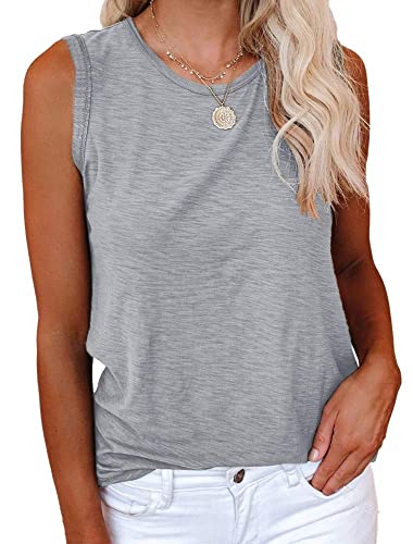 Cicy Bell Damen Casual Tanktops Rundhalsausschnitt Ärmellos Einfarbig Sommer Baumwolle T-Shirts Grau L von Cicy Bell