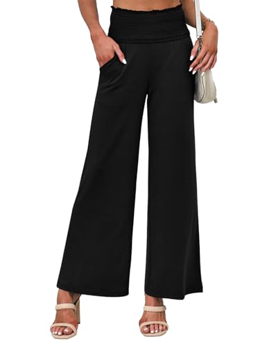 Cicy Bell Stoffhose Damen Sommer Elegant Palazzo Hose High Waist Flowy Weites Musselin Lockere Sommerhose Mit Tasche(Schwarz,XL) von Cicy Bell