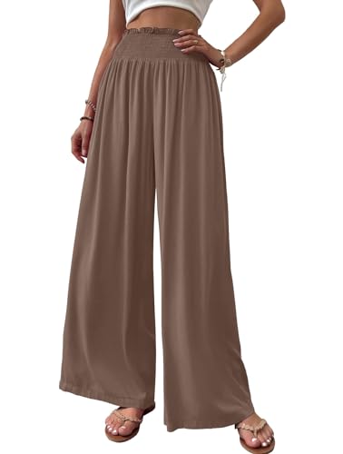 Cicy Bell Damen Hosen Gerade Locker Elastische Weite Beinhose Taille Palazzo Hose Mit Taschen Khaki XXL Cicy Bell Damen Hosen Gerade Locker Elastische Weite Beinhose Taille Palazzo Hose Mit Taschen Khaki XXL von Cicy Bell