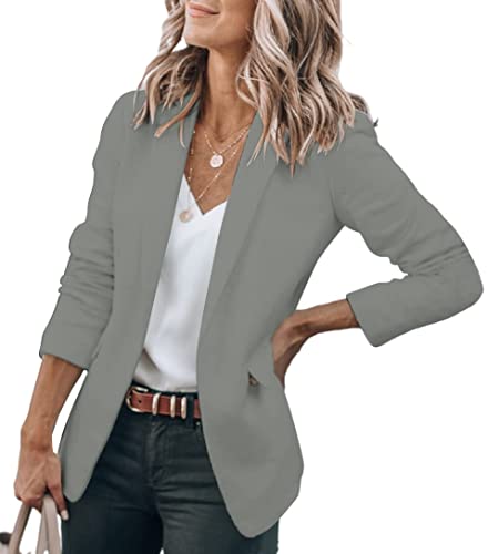 Cicy Bell Damen Langarm Casual Blazer Arbeit Büro Knopf Open Front Jacke Anzug Dark Gray XS von Cicy Bell