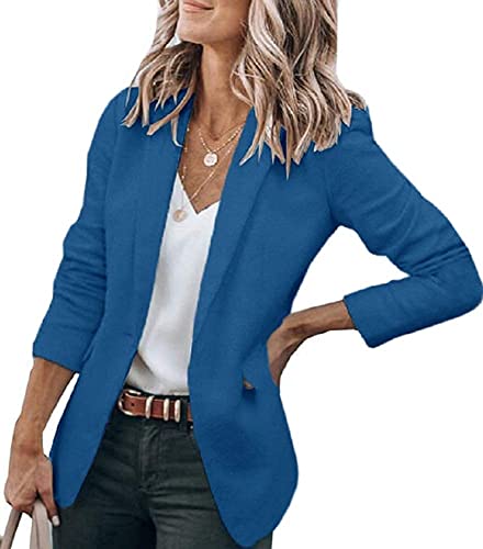 Cicy Bell Damen Langarm Casual Blazer Arbeit Büro Knopf Open Front Jacke Anzug Königs Blau L von Cicy Bell