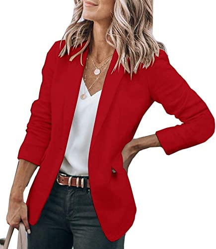 Cicy Bell Damen Langarm Casual Blazer Arbeit Büro Knopf Open Front Jacke Anzug Red S von Cicy Bell