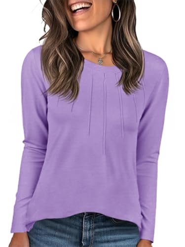 Cicy Bell Damen Langarmshirt Rundhals Basic Longshirt Falten Tshirt Langarm Oberteil Elegant Tunika Tops Lockere Shirt Violett XXL von Cicy Bell