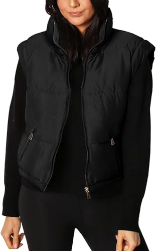 Cicy Bell Damen Puffer Jacke Kurz Mäntel Winter Weste Stand Kragen Mit Abnehmbaren Ärmeln Schwarz XXL von Cicy Bell