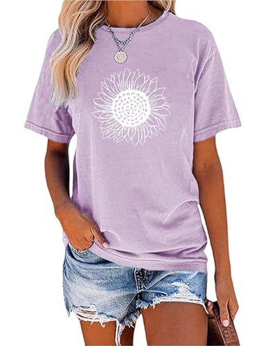 Cicy Bell Damen Sonnenblumen Kurzarm T-Shirts Vintage Niedlich Grafik Rundhals Sommer Lässig Oberteile Tops lila XXL Cicy Bell Damen Sonnenblumen Kurzarm T-Shirts Vintage Niedlich Grafik Rundhals Sommer Lässig Oberteile Tops lila XXL von Cicy Bell